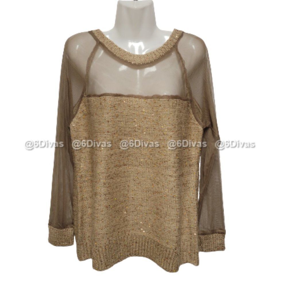 Beige Top, Glitter Long Sleeve Top- NEW!